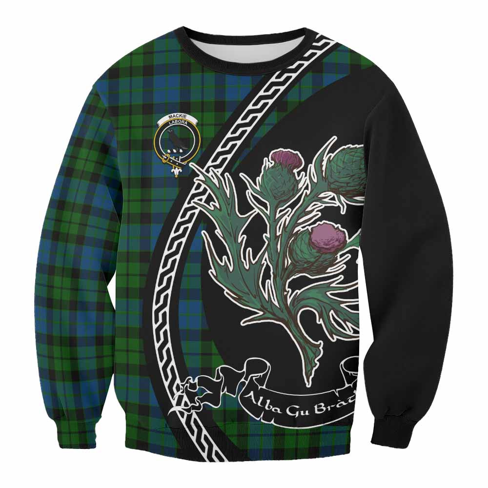 ScotsTee Shop MacKie (McKie) Family Crest Tartan Sweatshirt Alba Thistle Inspired