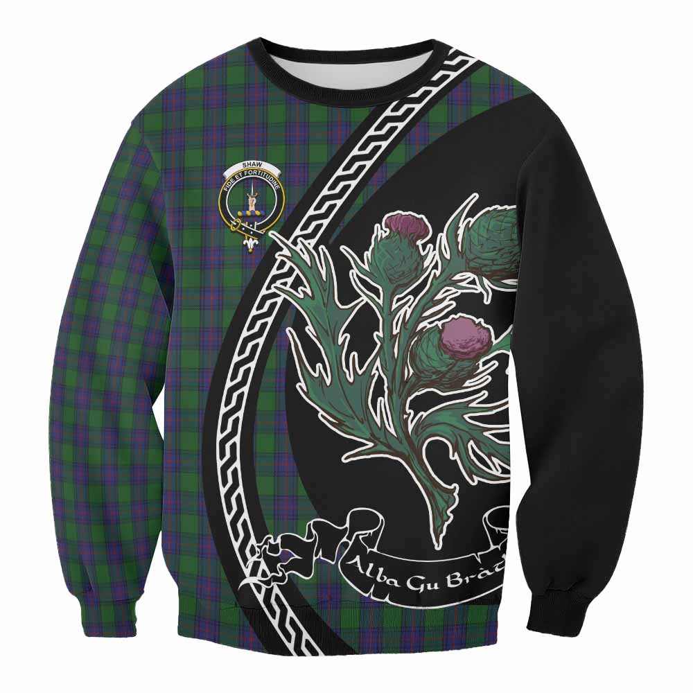 ScotsTee Shop Shaw Family Crest Tartan Sweatshirt Alba Thistle Inspired