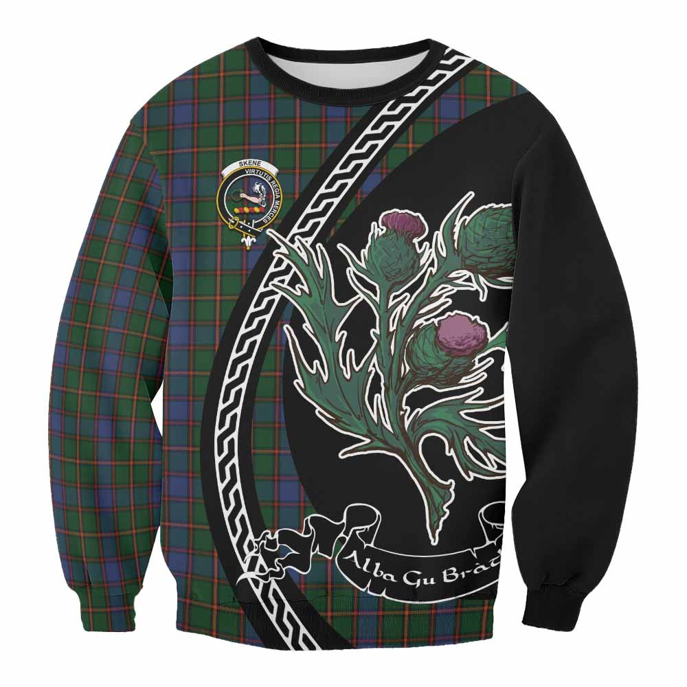 ScotsTee Shop Skene Family Crest Tartan Sweatshirt Alba Thistle Inspired