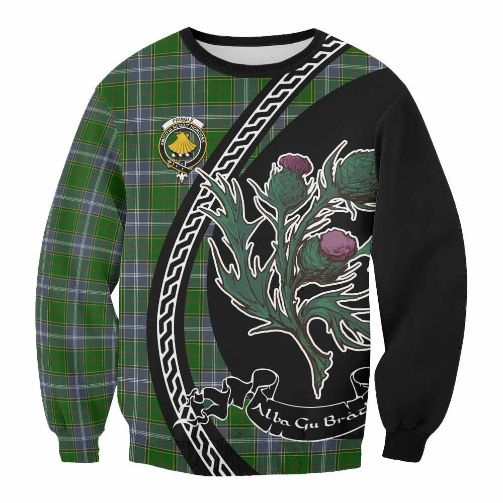ScotsTee Shop Pringle Family Crest Tartan Sweatshirt Alba Thistle Inspired