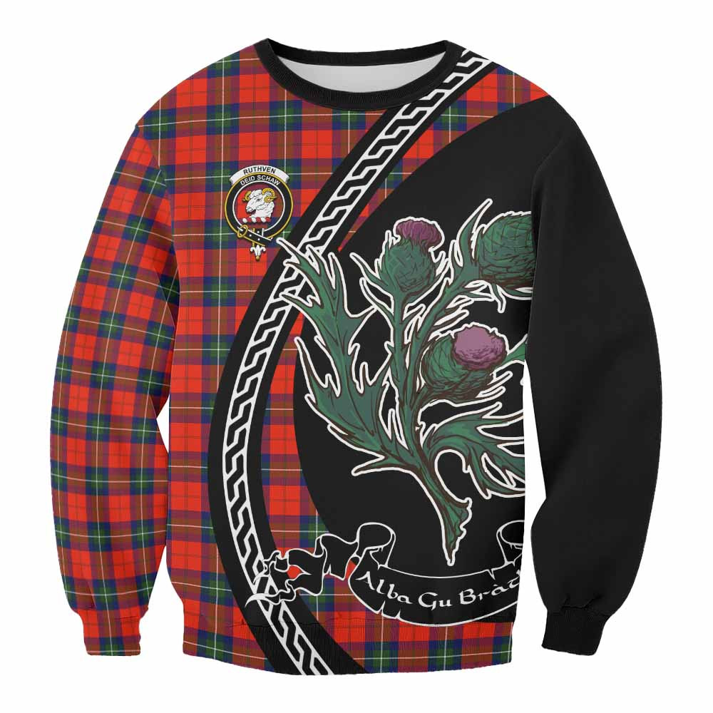 ScotsTee Shop Ruthven Family Crest Tartan Sweatshirt Alba Thistle Inspired