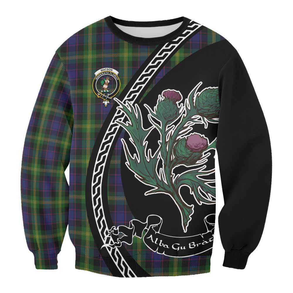 ScotsTee Shop Watson Family Crest Tartan Sweatshirt Alba Thistle Inspired