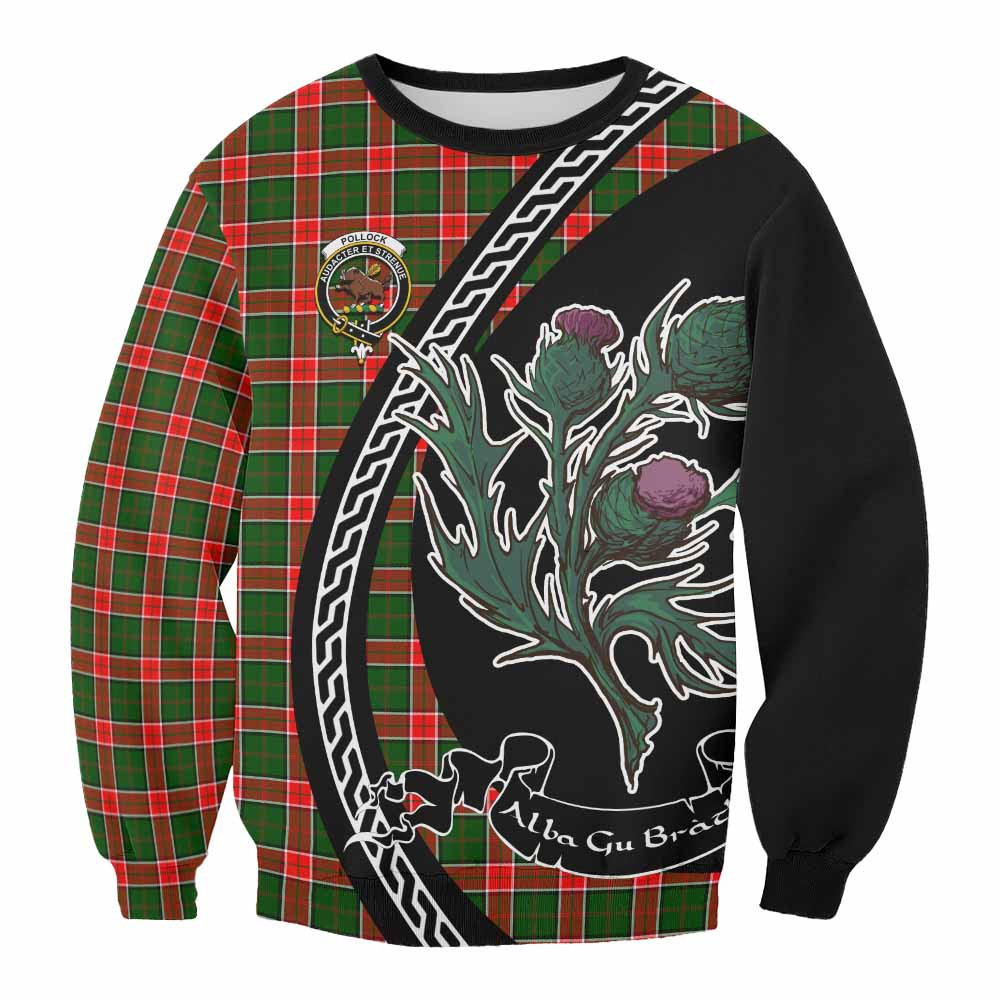 ScotsTee Shop Pollock Family Crest Tartan Sweatshirt Alba Thistle Inspired