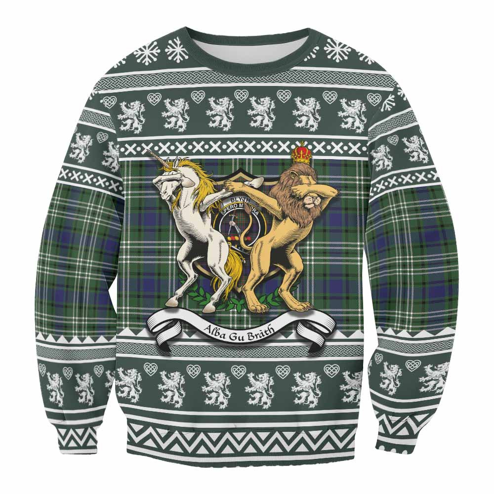 ScotsTee Shop Blyth Clan Tartan Crest Christmas Sweatshirt Coat of Arms Funny Style