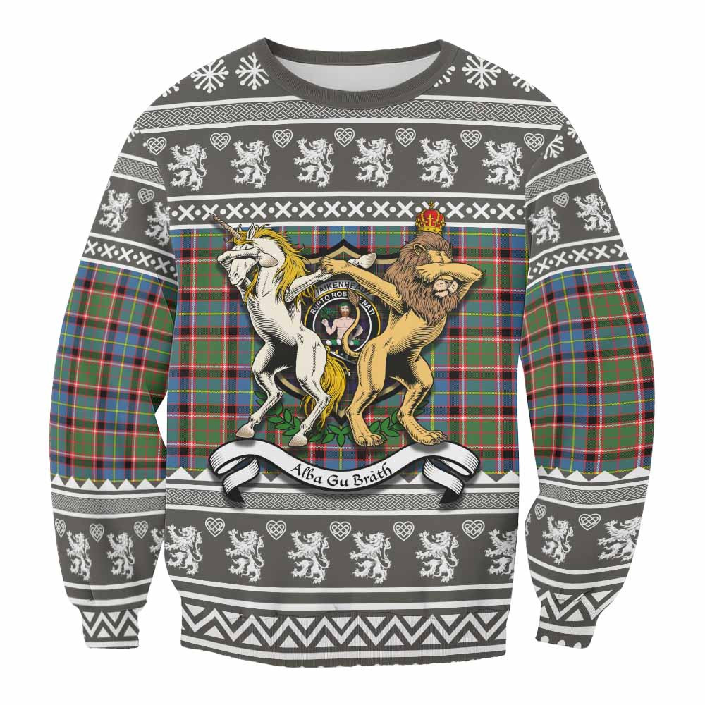 ScotsTee Shop Aikenhead Clan Tartan Crest Christmas Sweatshirt Coat of Arms Funny Style