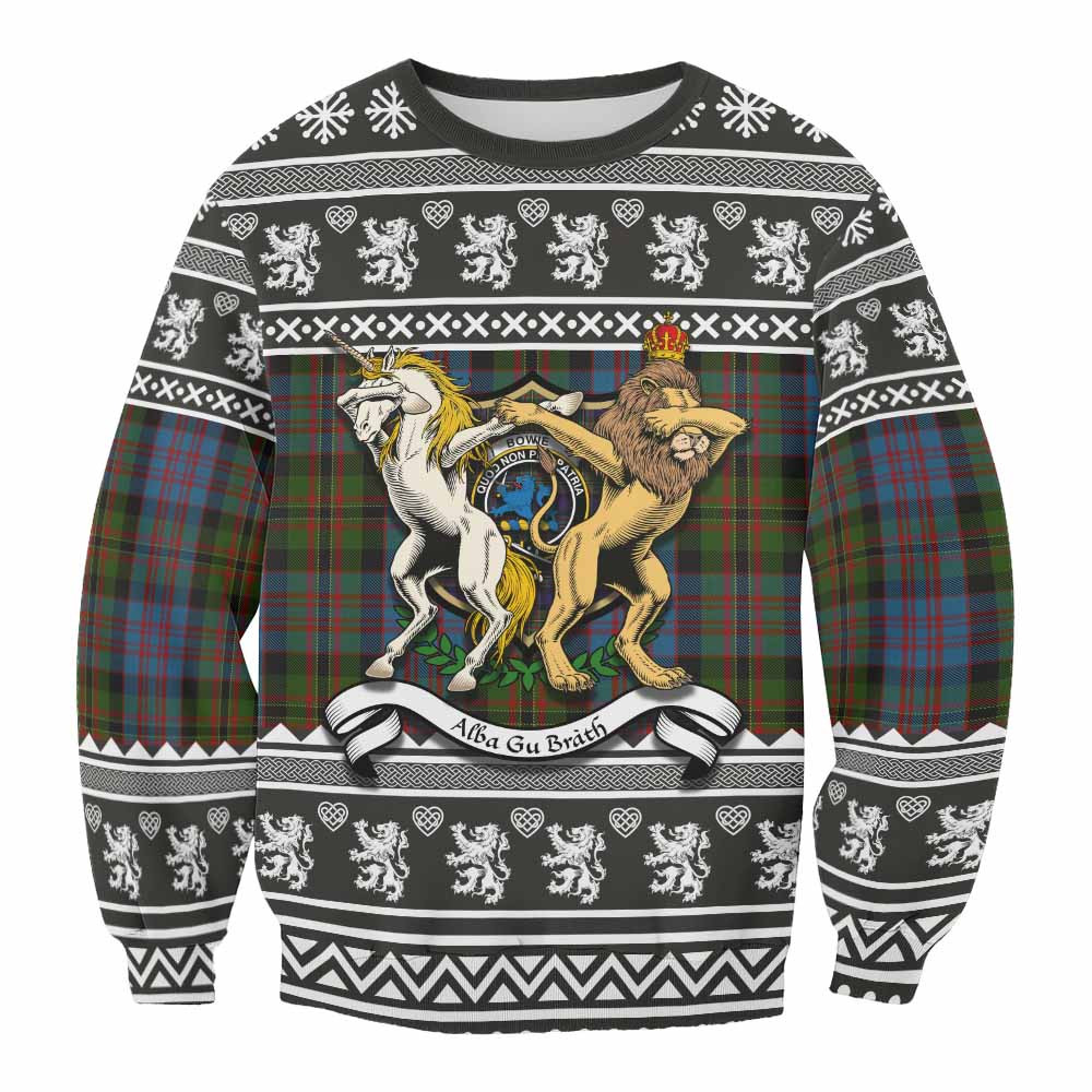 ScotsTee Shop Bowie Clan Tartan Crest Christmas Sweatshirt Coat of Arms Funny Style