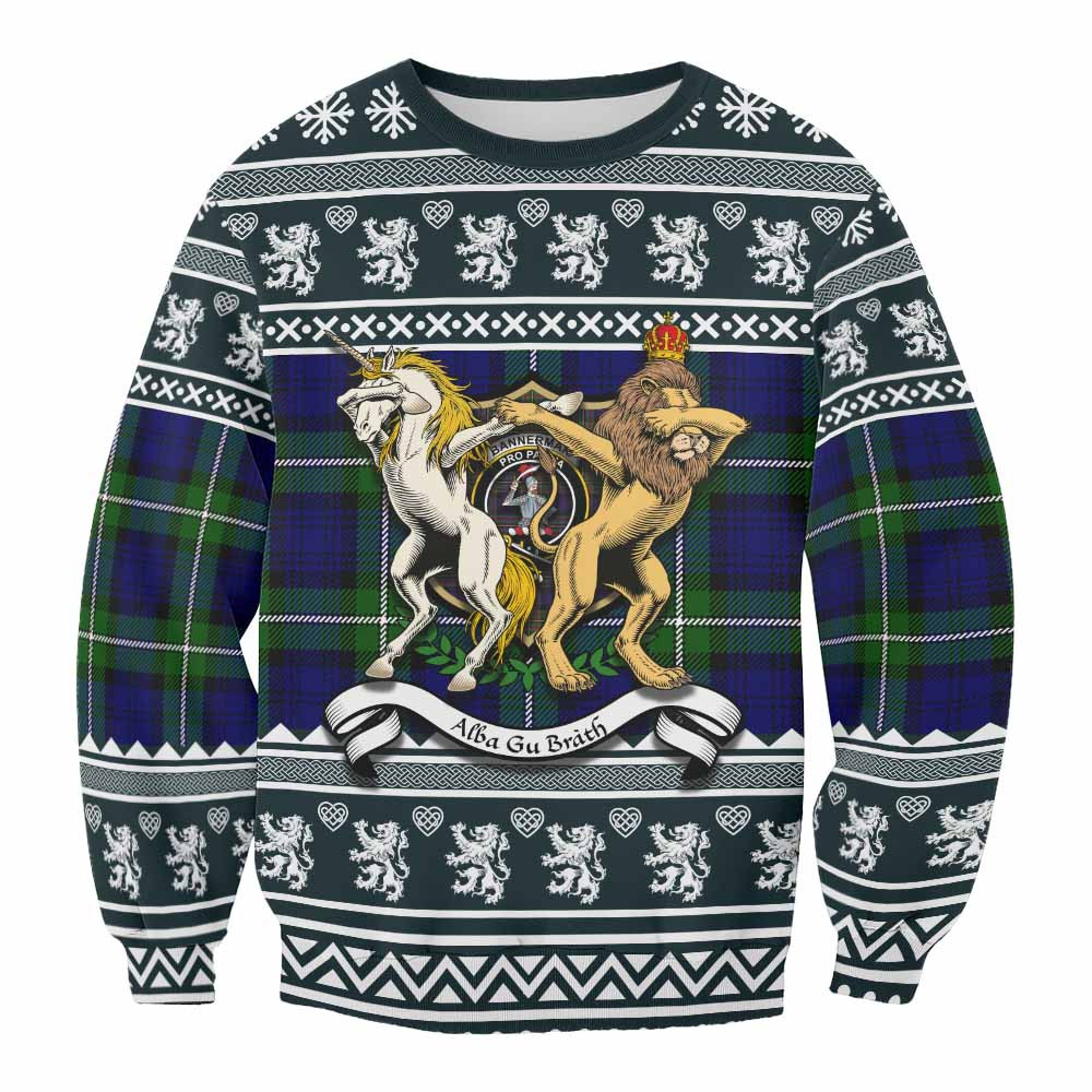 ScotsTee Shop Bannerman Clan Tartan Crest Christmas Sweatshirt Coat of Arms Funny Style