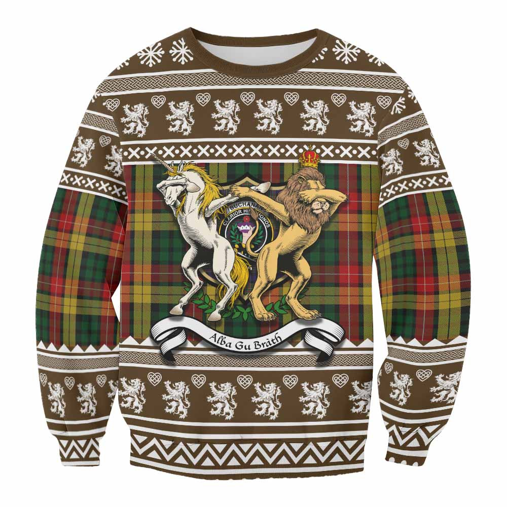 ScotsTee Shop Buchanan Clan Tartan Crest Christmas Sweatshirt Coat of Arms Funny Style