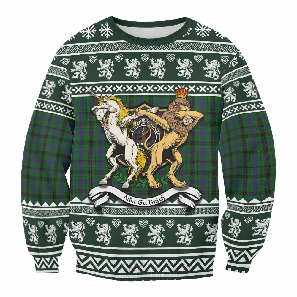 ScotsTee Shop Davidson Clan Tartan Crest Christmas Sweatshirt Coat of Arms Funny Style