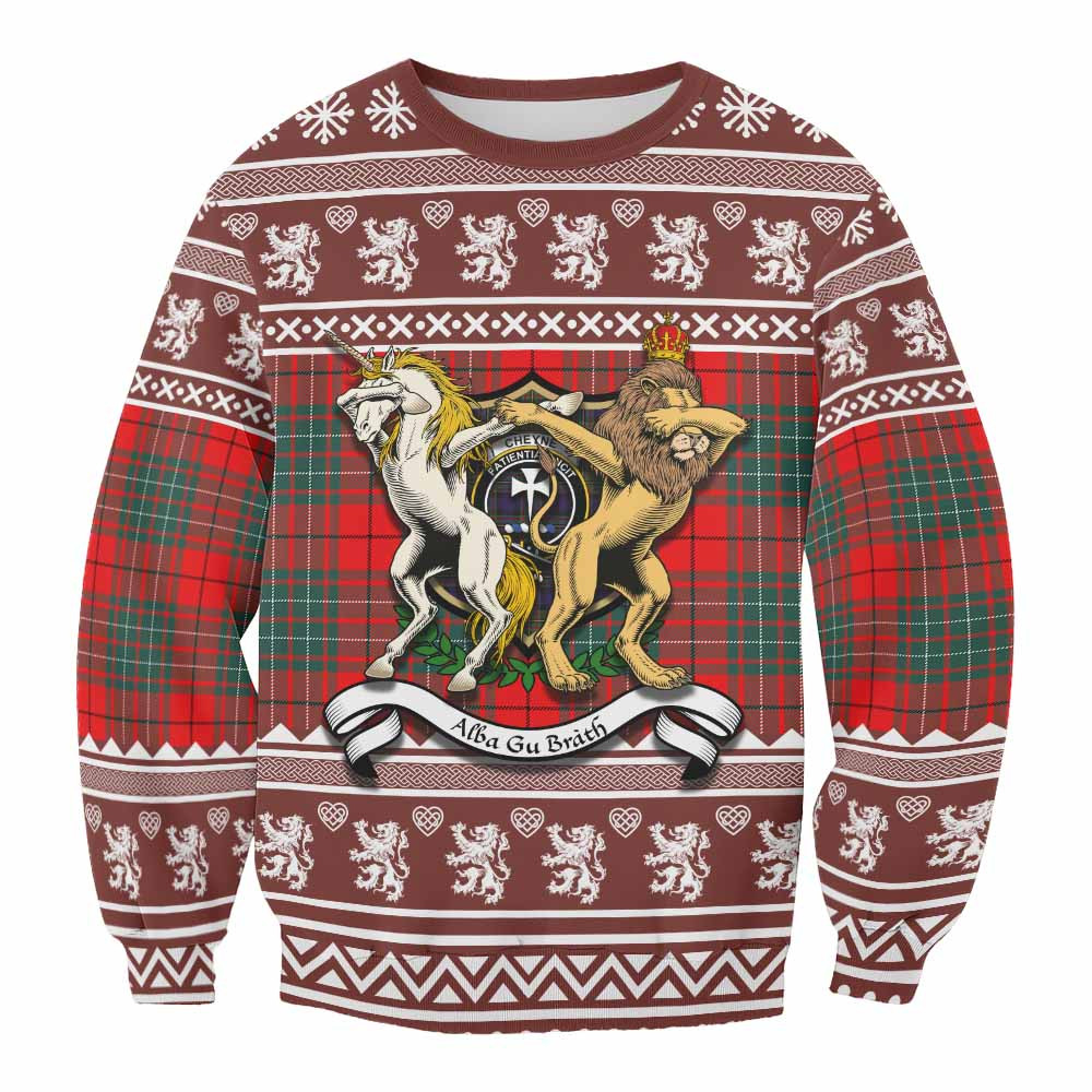 ScotsTee Shop Cheyne Clan Tartan Crest Christmas Sweatshirt Coat of Arms Funny Style