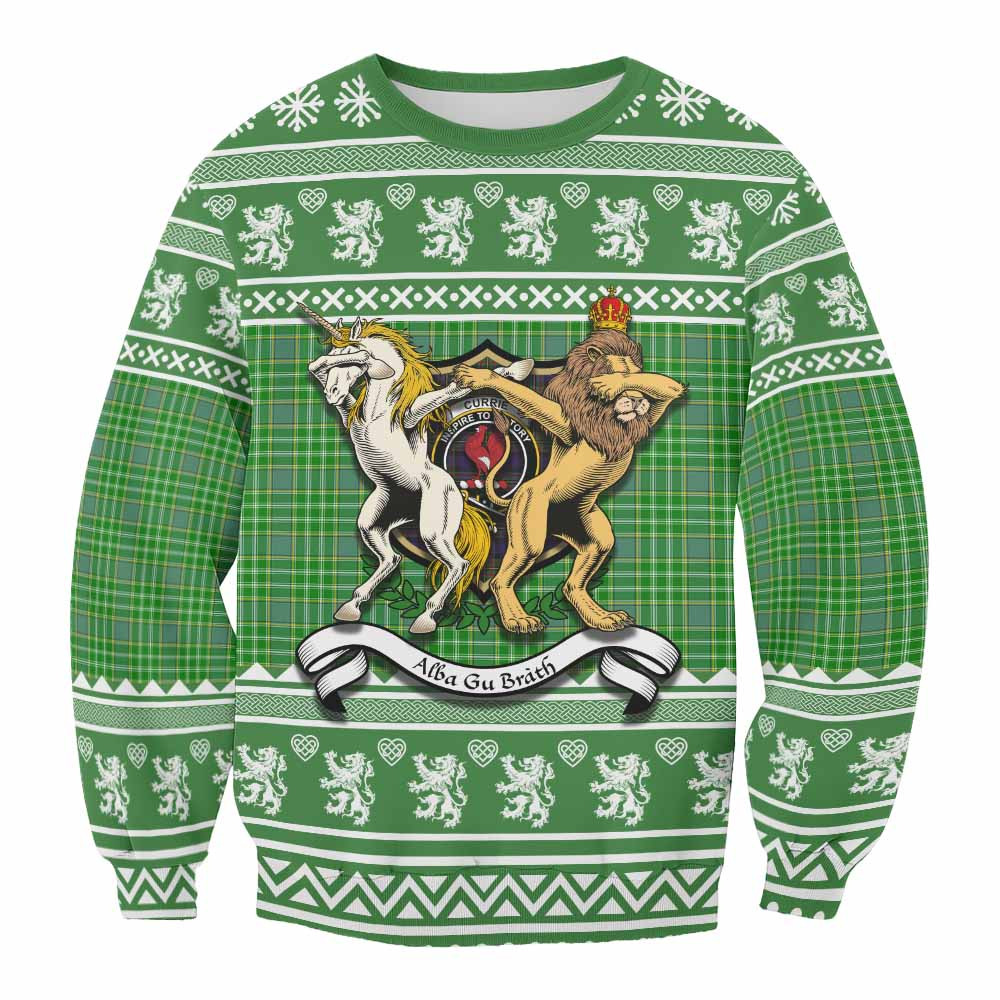 ScotsTee Shop Currie Clan Tartan Crest Christmas Sweatshirt Coat of Arms Funny Style