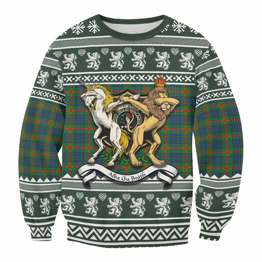 ScotsTee Shop Aiton Clan Tartan Crest Christmas Sweatshirt Coat of Arms Funny Style