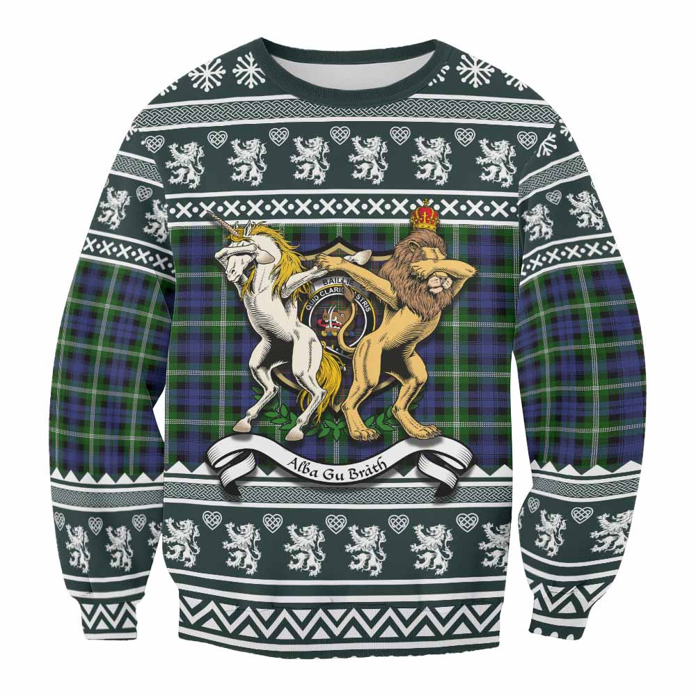 ScotsTee Shop Baillie (Bailey) Clan Tartan Crest Christmas Sweatshirt Coat of Arms Funny Style