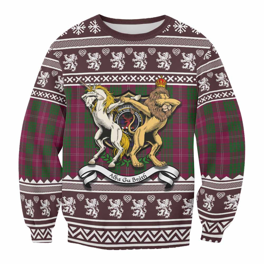 ScotsTee Shop Crawford Clan Tartan Crest Christmas Sweatshirt Coat of Arms Funny Style