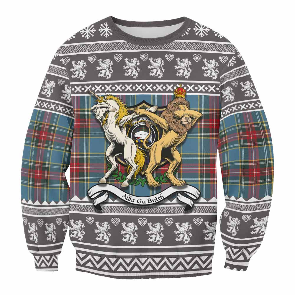 ScotsTee Shop Beaton Clan Tartan Crest Christmas Sweatshirt Coat of Arms Funny Style