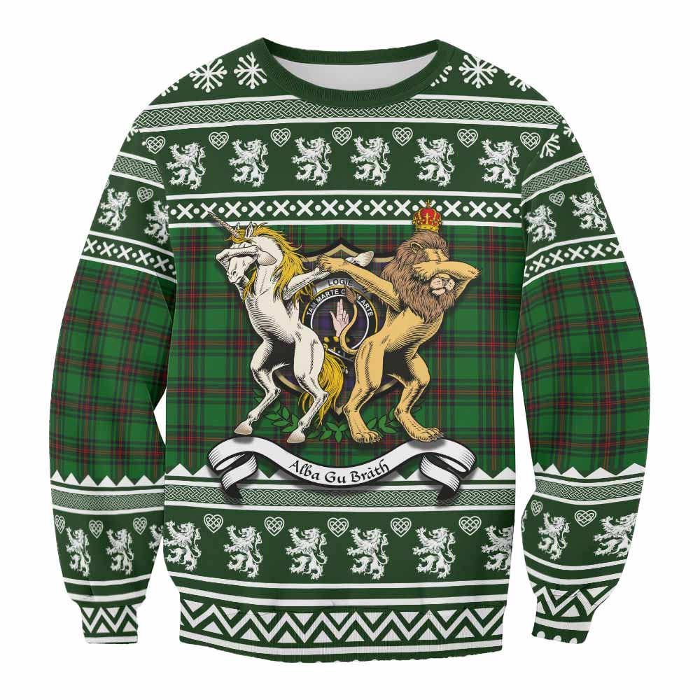 ScotsTee Shop Logie Clan Tartan Crest Christmas Sweatshirt Coat of Arms Funny Style