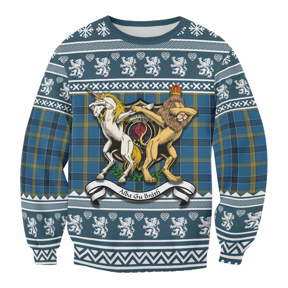 ScotsTee Shop Laing Clan Tartan Crest Christmas Sweatshirt Coat of Arms Funny Style
