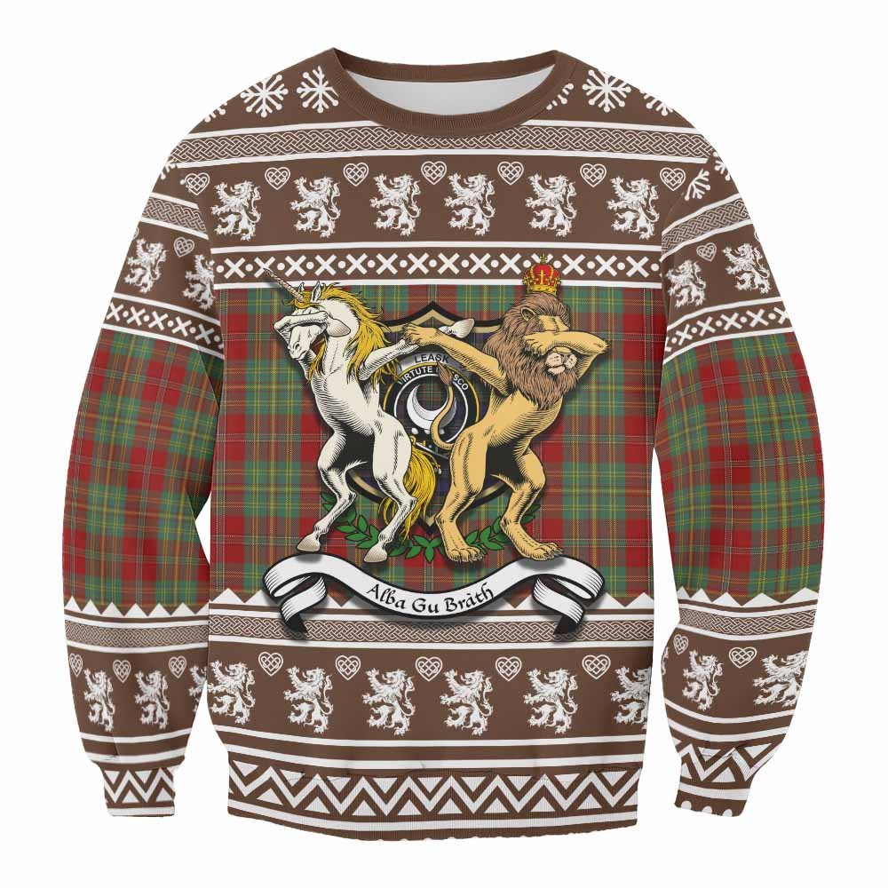 ScotsTee Shop Leask Clan Tartan Crest Christmas Sweatshirt Coat of Arms Funny Style