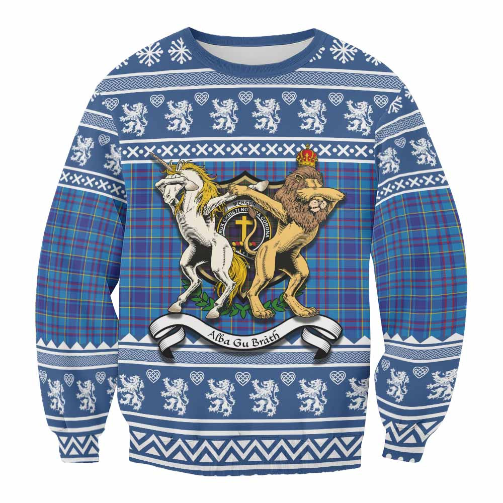 ScotsTee Shop Mercer Clan Tartan Crest Christmas Sweatshirt Coat of Arms Funny Style
