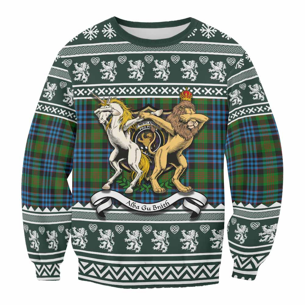 ScotsTee Shop Newlands Clan Tartan Crest Christmas Sweatshirt Coat of Arms Funny Style