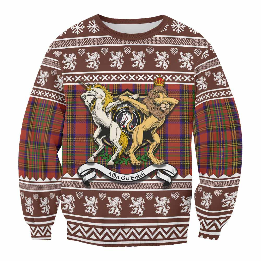 ScotsTee Shop Hepburn Clan Tartan Crest Christmas Sweatshirt Coat of Arms Funny Style