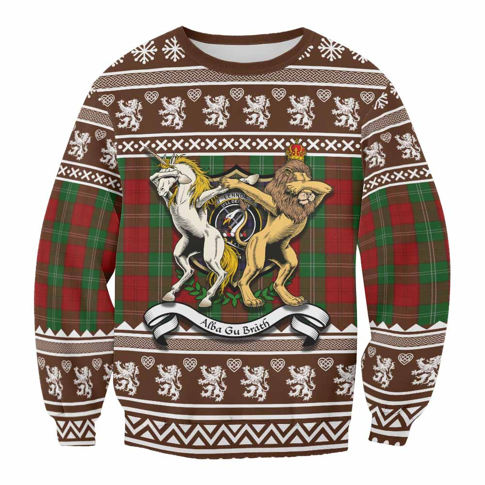ScotsTee Shop Lennox Clan Tartan Crest Christmas Sweatshirt Coat of Arms Funny Style