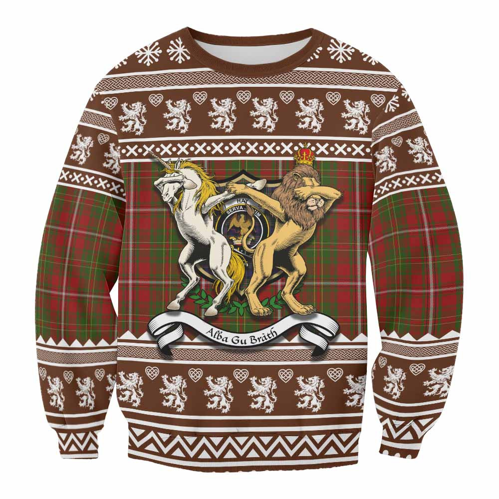 ScotsTee Shop Hay Clan Tartan Crest Christmas Sweatshirt Coat of Arms Funny Style