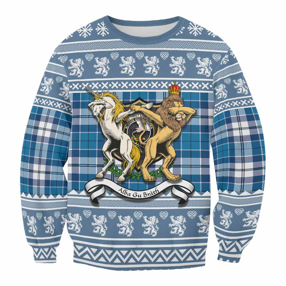 ScotsTee Shop Hutton Clan Tartan Crest Christmas Sweatshirt Coat of Arms Funny Style