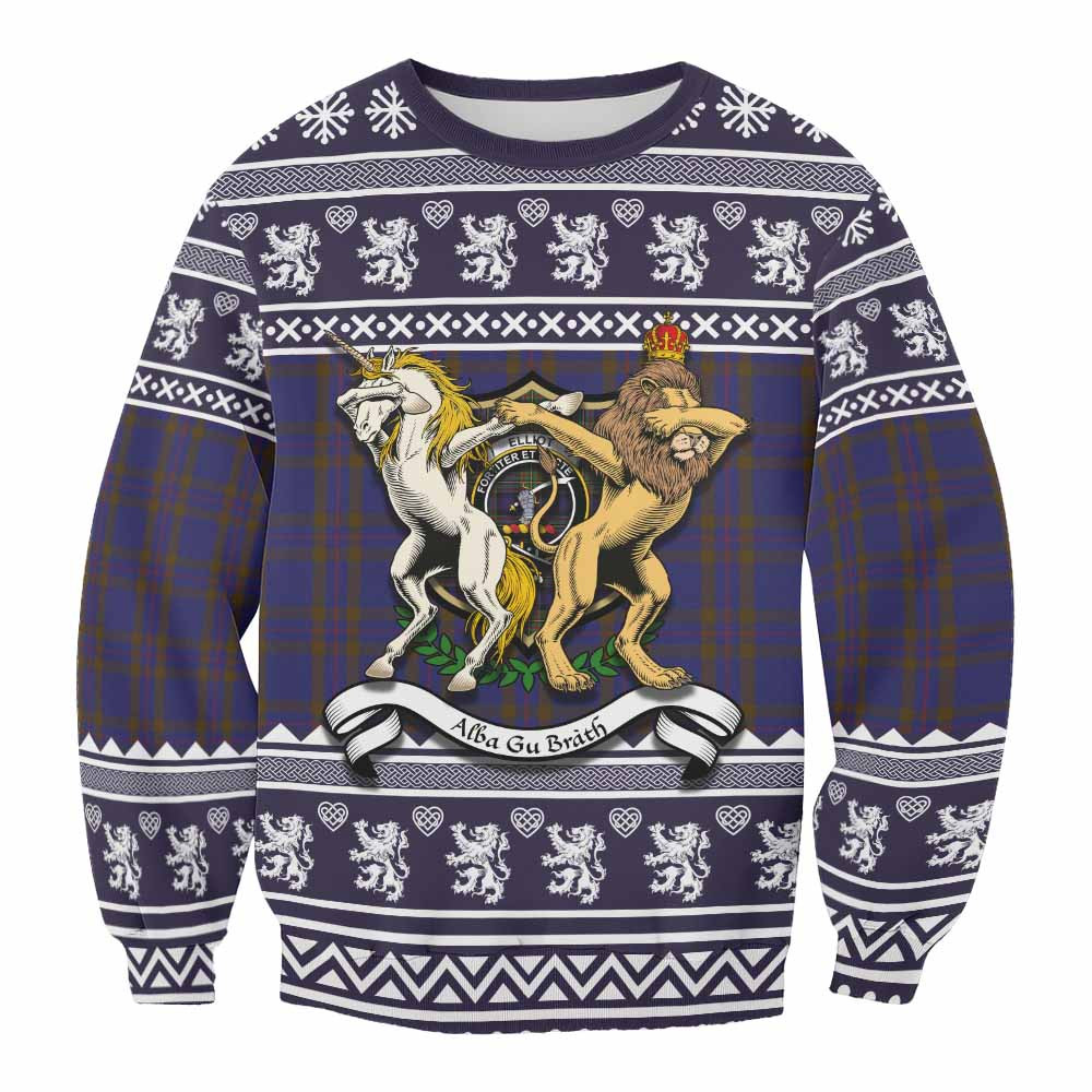 ScotsTee Shop Elliot Clan Tartan Crest Christmas Sweatshirt Coat of Arms Funny Style