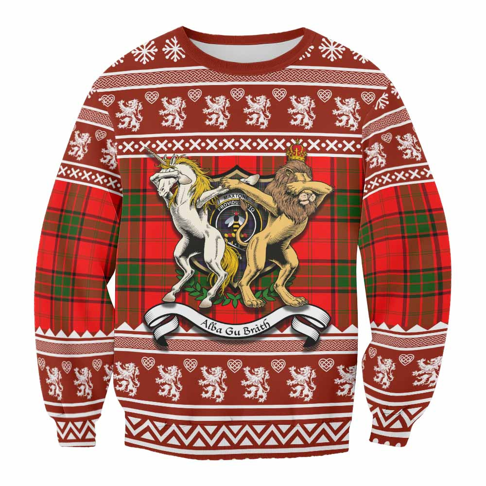 ScotsTee Shop Maxtone Clan Tartan Crest Christmas Sweatshirt Coat of Arms Funny Style