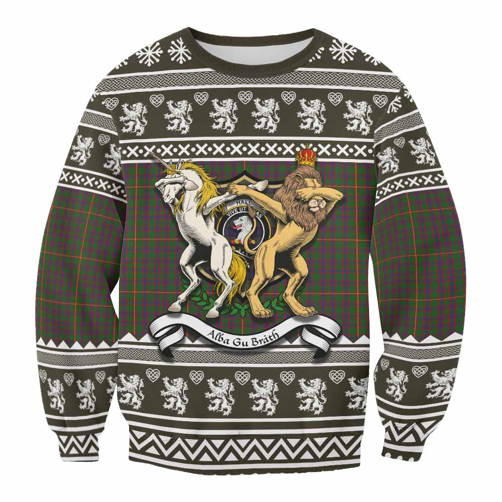 ScotsTee Shop Hall Clan Tartan Crest Christmas Sweatshirt Coat of Arms Funny Style