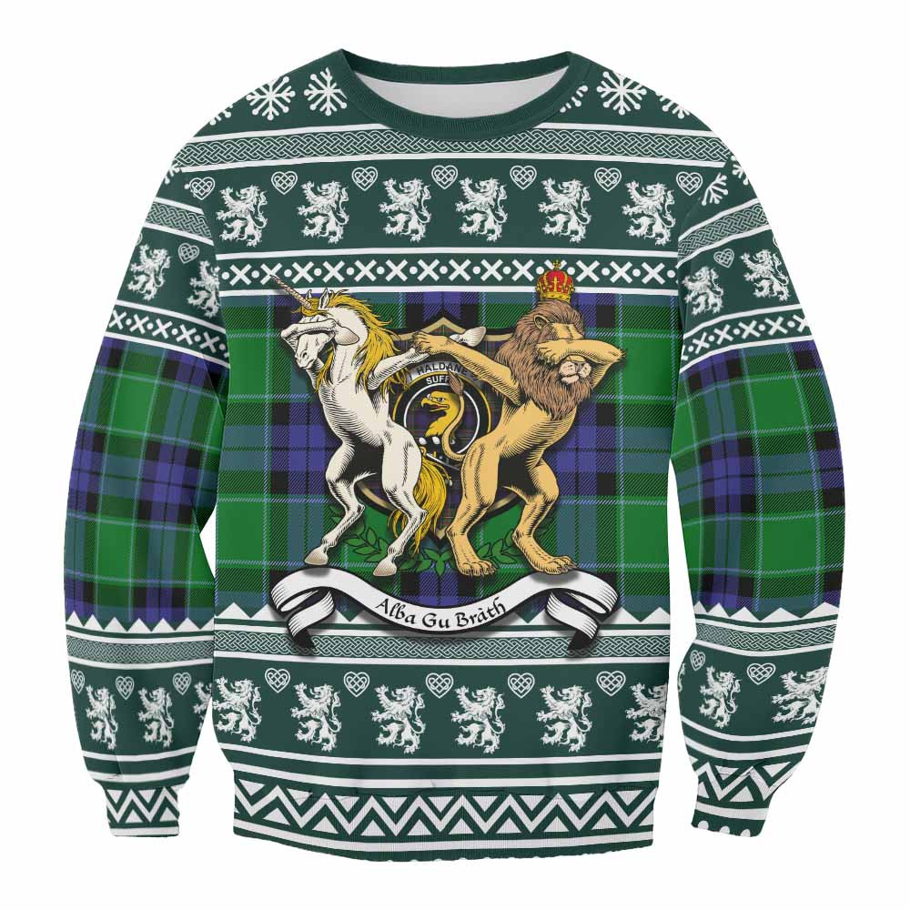 ScotsTee Shop Haldane Clan Tartan Crest Christmas Sweatshirt Coat of Arms Funny Style
