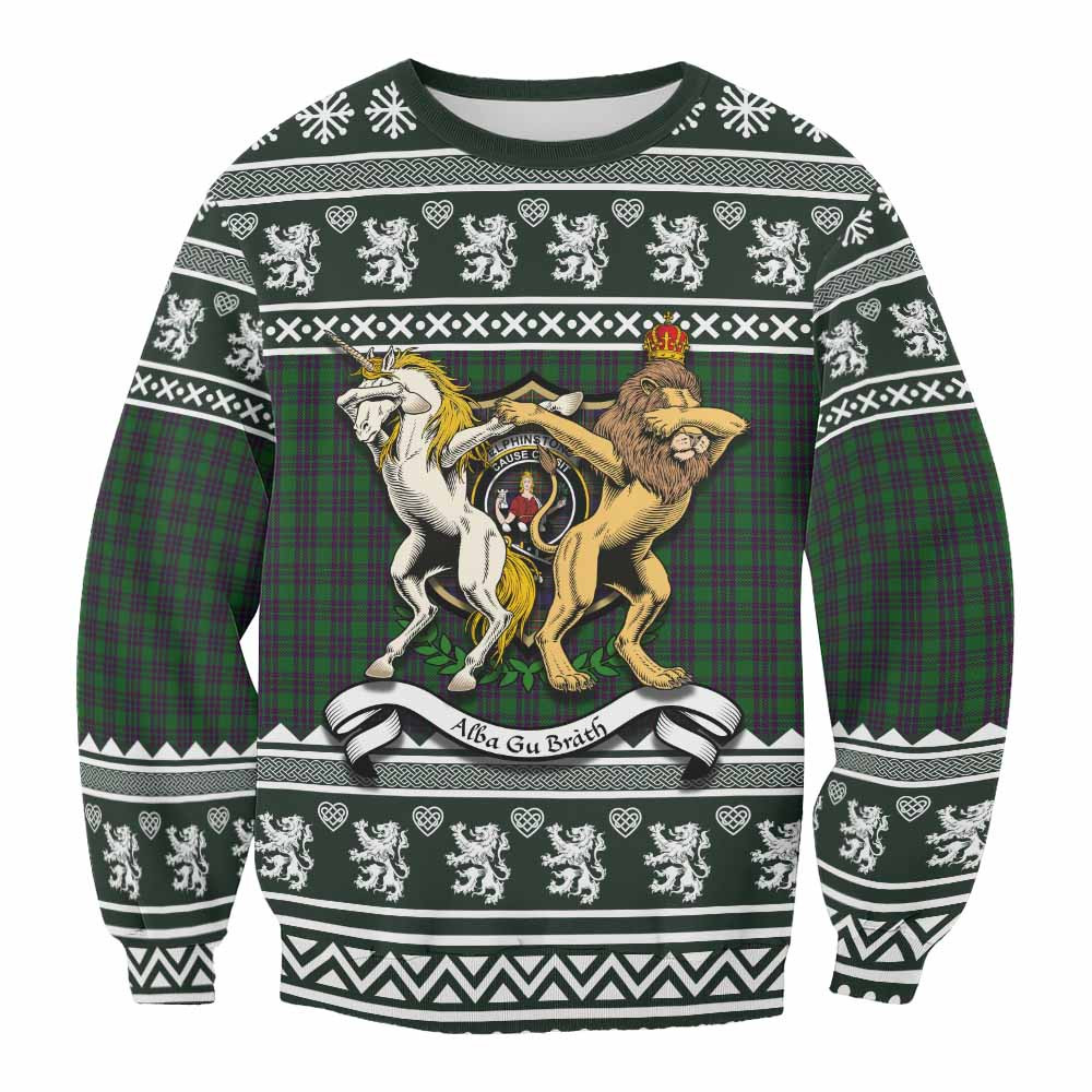 ScotsTee Shop Elphinstone Clan Tartan Crest Christmas Sweatshirt Coat of Arms Funny Style