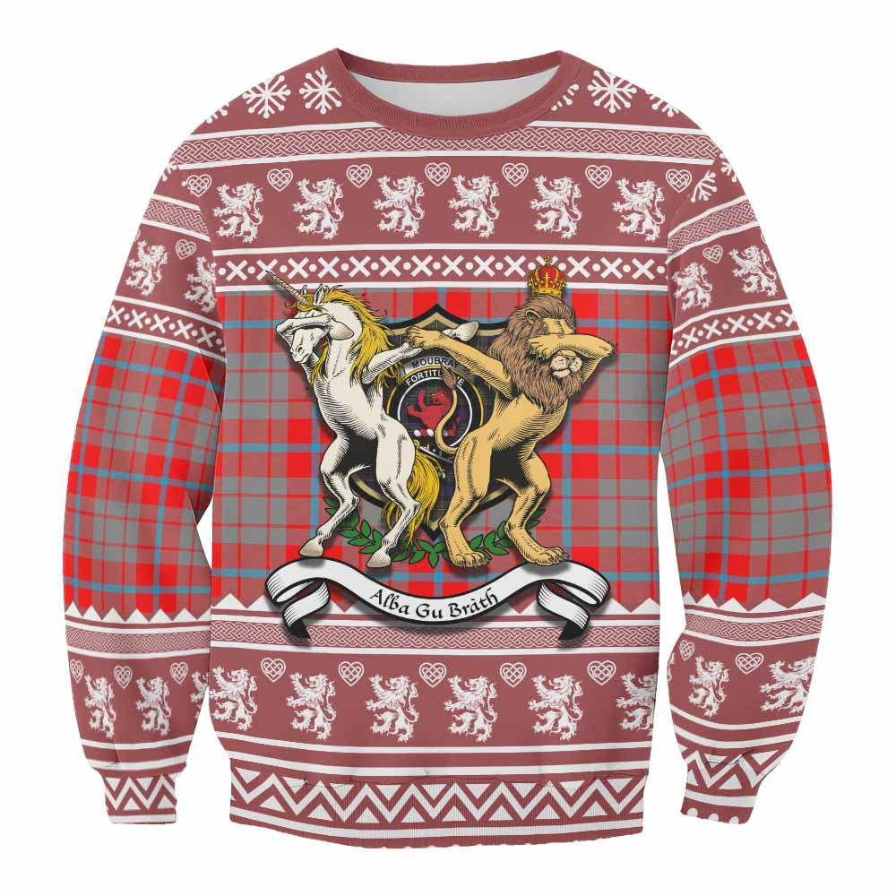 ScotsTee Shop Moubray Clan Tartan Crest Christmas Sweatshirt Coat of Arms Funny Style