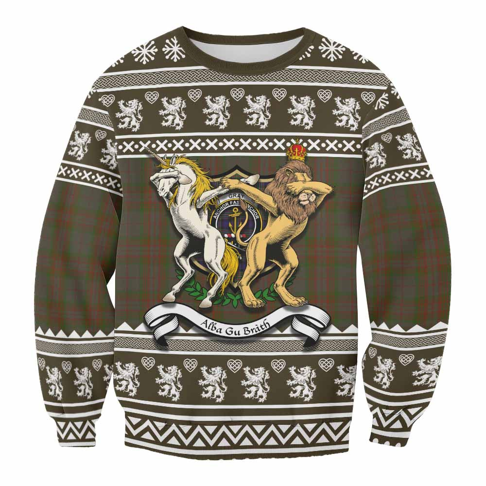 ScotsTee Shop Gray Clan Tartan Crest Christmas Sweatshirt Coat of Arms Funny Style