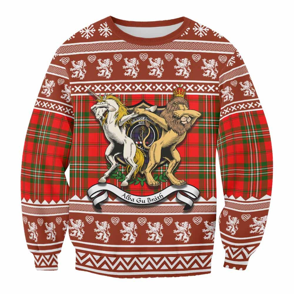 ScotsTee Shop Langlands Clan Tartan Crest Christmas Sweatshirt Coat of Arms Funny Style