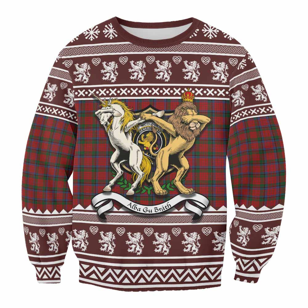 ScotsTee Shop Nicolson Clan Tartan Crest Christmas Sweatshirt Coat of Arms Funny Style