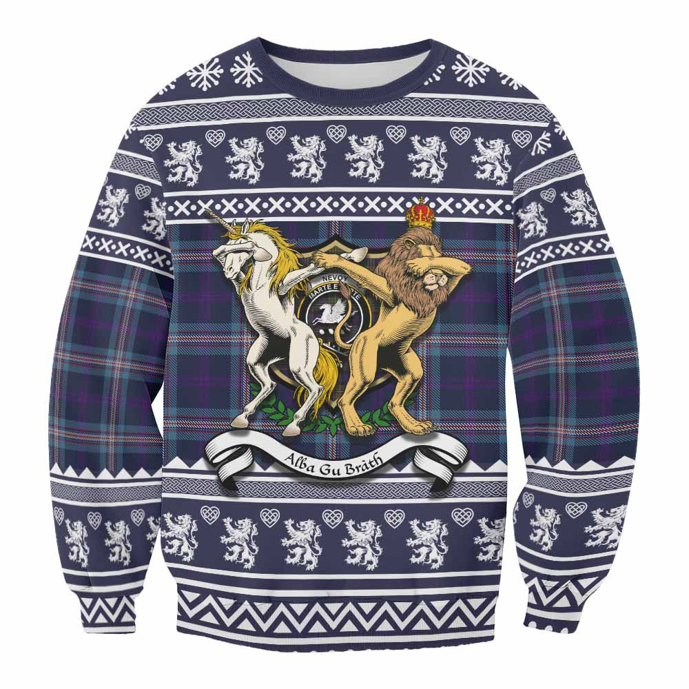 ScotsTee Shop Nevoy Clan Tartan Crest Christmas Sweatshirt Coat of Arms Funny Style