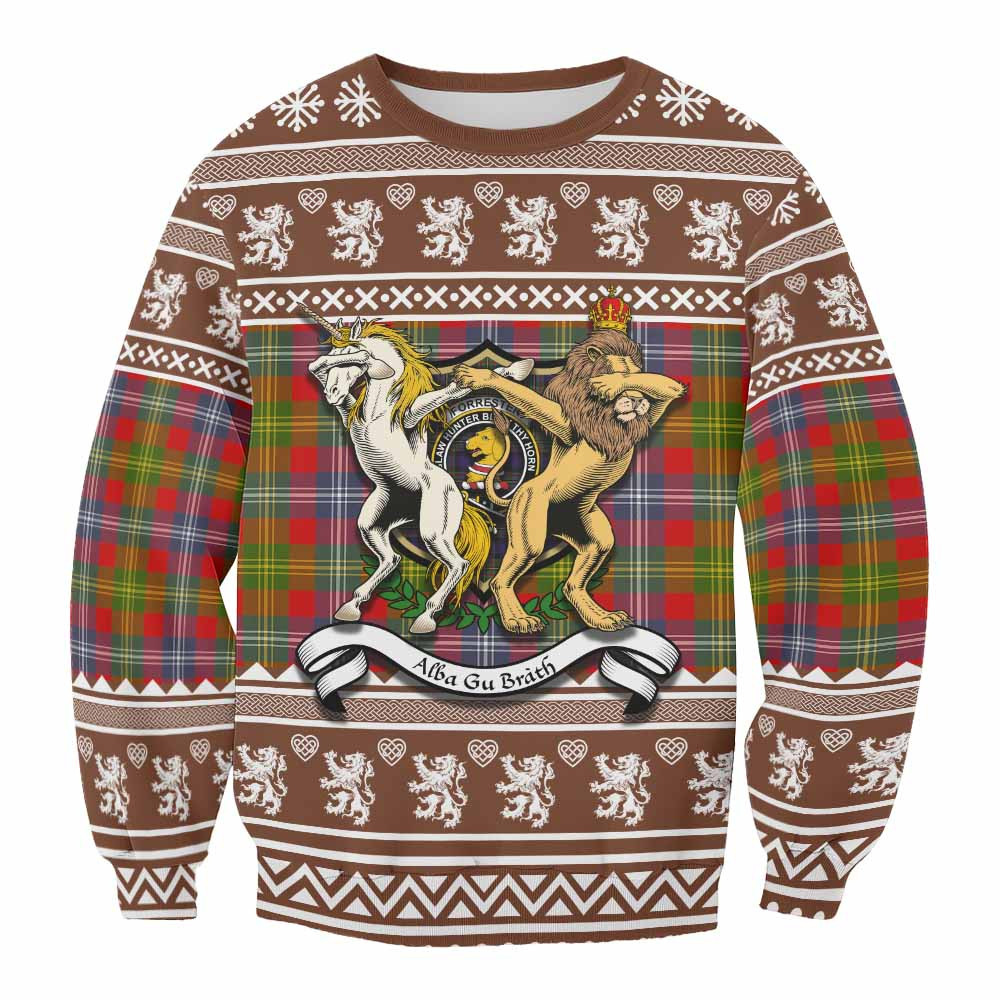 ScotsTee Shop Forrester (Foster) Clan Tartan Crest Christmas Sweatshirt Coat of Arms Funny Style