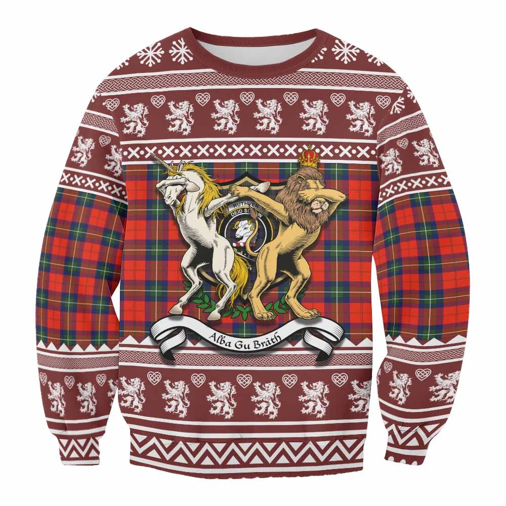 ScotsTee Shop Ruthven Clan Tartan Crest Christmas Sweatshirt Coat of Arms Funny Style