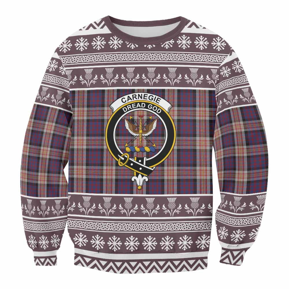 ScotsTee Shop Carnegie Clan Tartan Christmas Sweatshirt with Family Crest