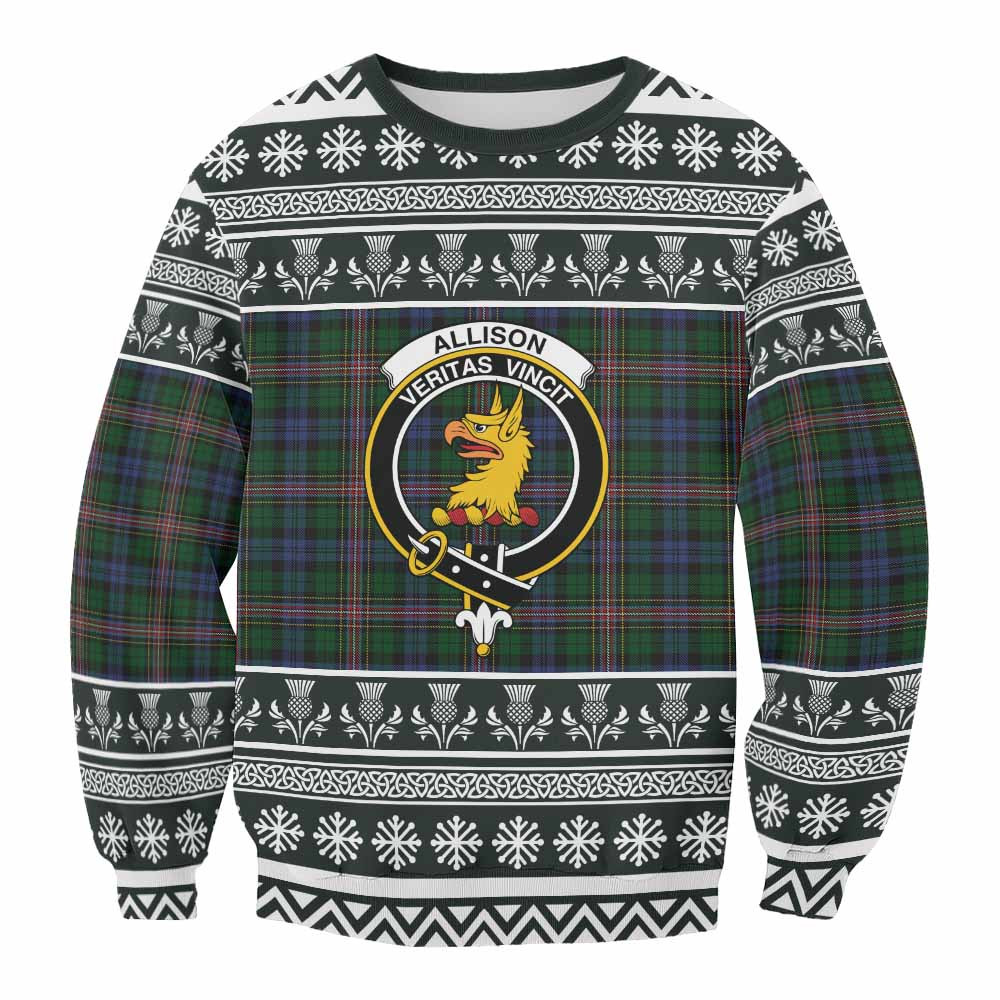 ScotsTee Shop Allison Clan Tartan Christmas Sweatshirt with Family Crest