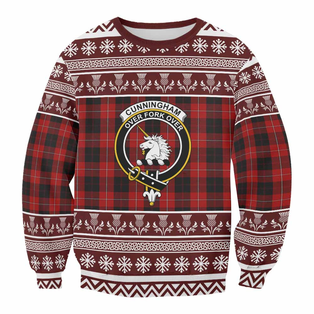 ScotsTee Shop Cunningham Clan Tartan Christmas Sweatshirt with Family Crest