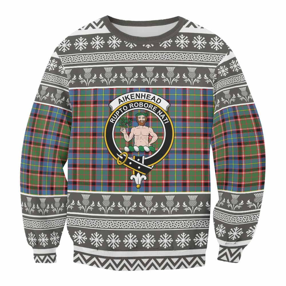 ScotsTee Shop Aikenhead Clan Tartan Christmas Sweatshirt with Family Crest