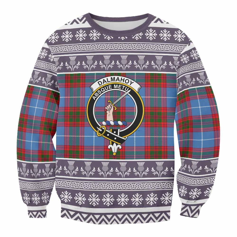 ScotsTee Shop Dalmahoy Clan Tartan Christmas Sweatshirt with Family Crest