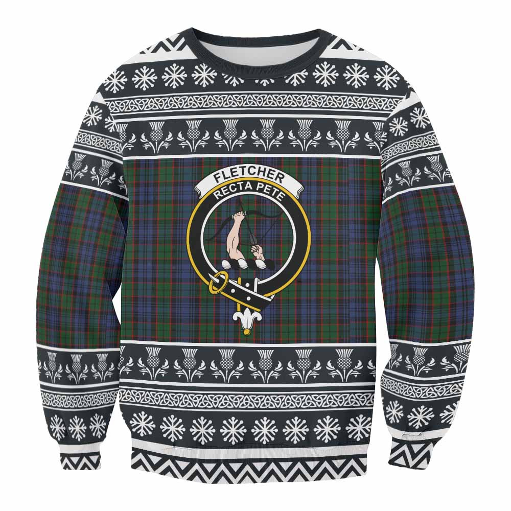 ScotsTee Shop Fletcher Clan Tartan Christmas Sweatshirt with Family Crest