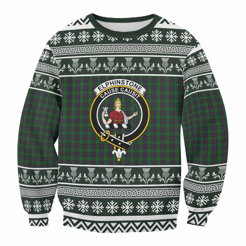 ScotsTee Shop Elphinstone Clan Tartan Christmas Sweatshirt with Family Crest