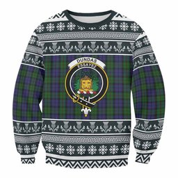 ScotsTee Shop Dundas Clan Tartan Christmas Sweatshirt with Family Crest