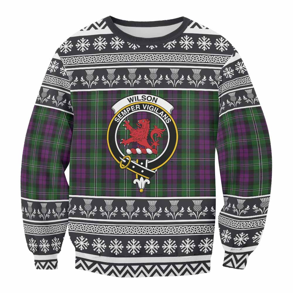 ScotsTee Shop Wilson Clan Tartan Christmas Sweatshirt with Family Crest