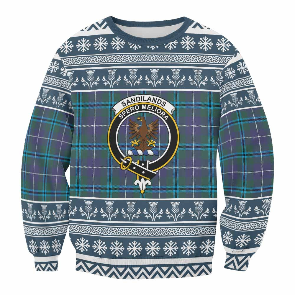 ScotsTee Shop Sandilands Clan Tartan Christmas Sweatshirt with Family Crest